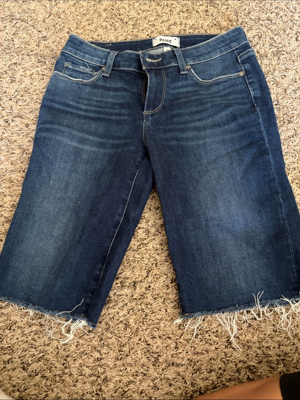 PAIGE Dark Blue Boyfriend Denim Bermuda Shorts